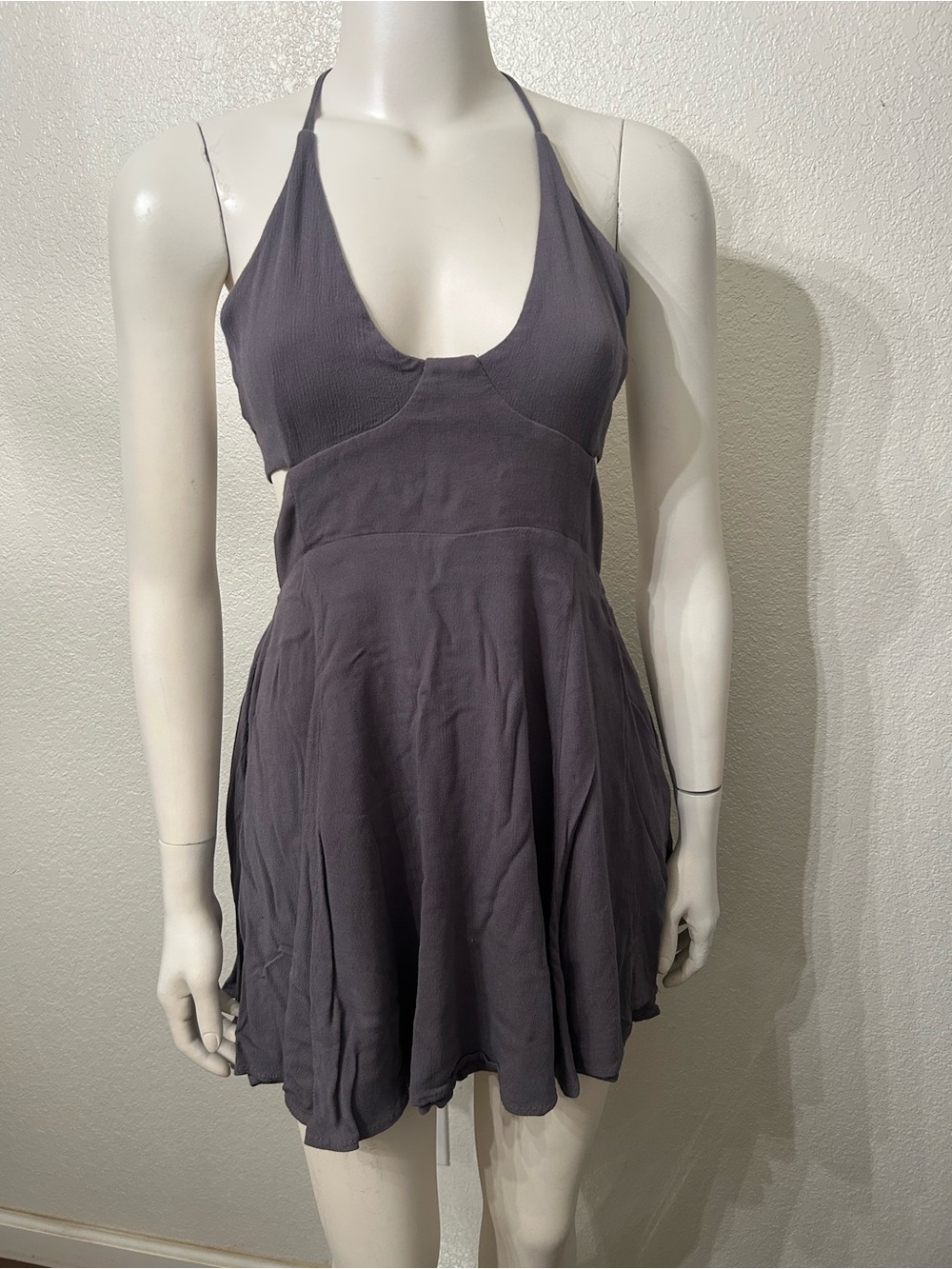 Plunging Halter Mini Dress in Charcoal Gray